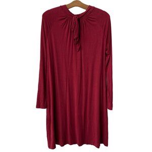 Hawthorne Womens S Red Tunic Shift Dress Tie Back Gathered Neckline Swing Modal